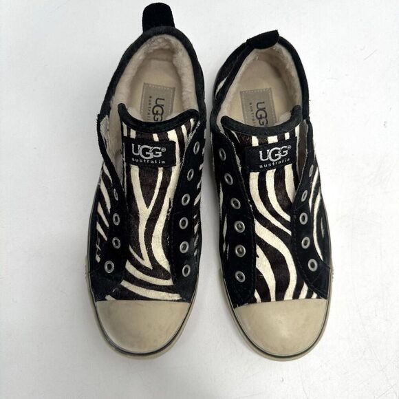 UGG Womens Laela Sneakers Flat Leather Calf Hair Shearling Fur Lined 7.5 - Picture 3 of 9